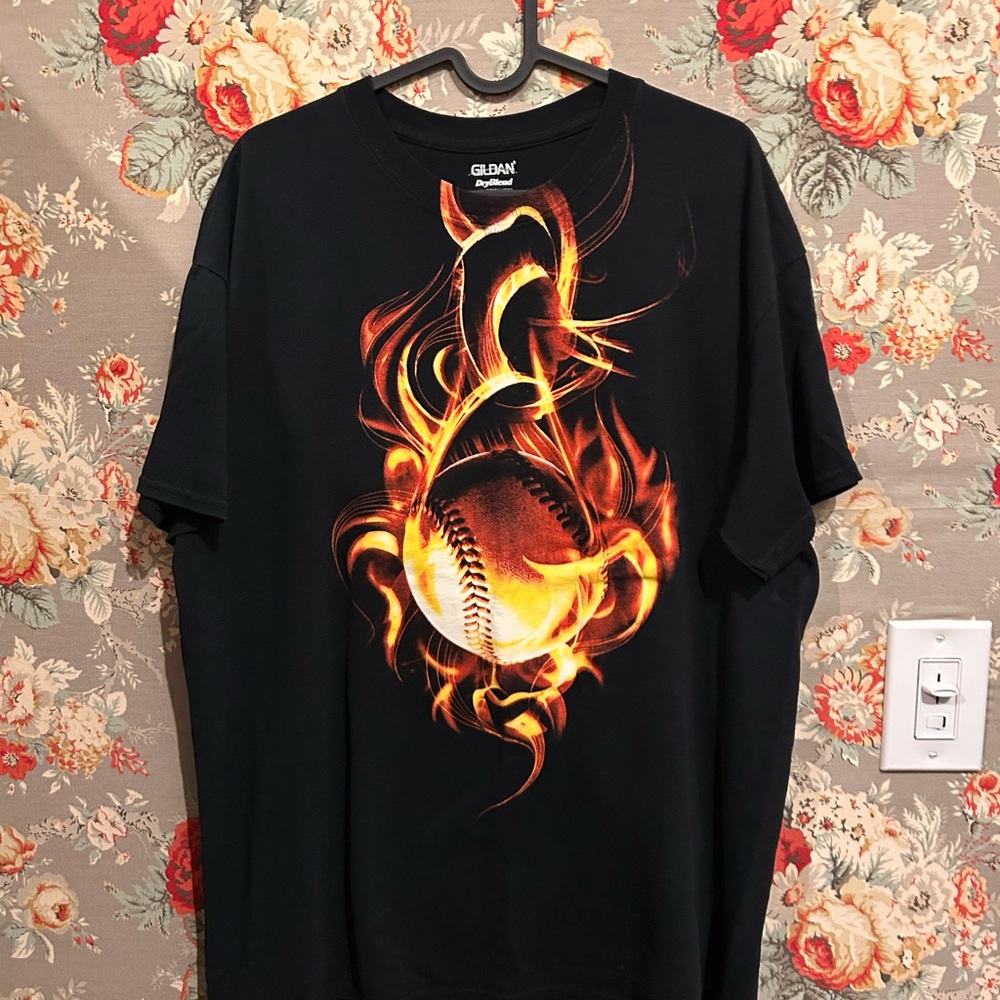 Black Tee w/ Fiery Baseball Graphic